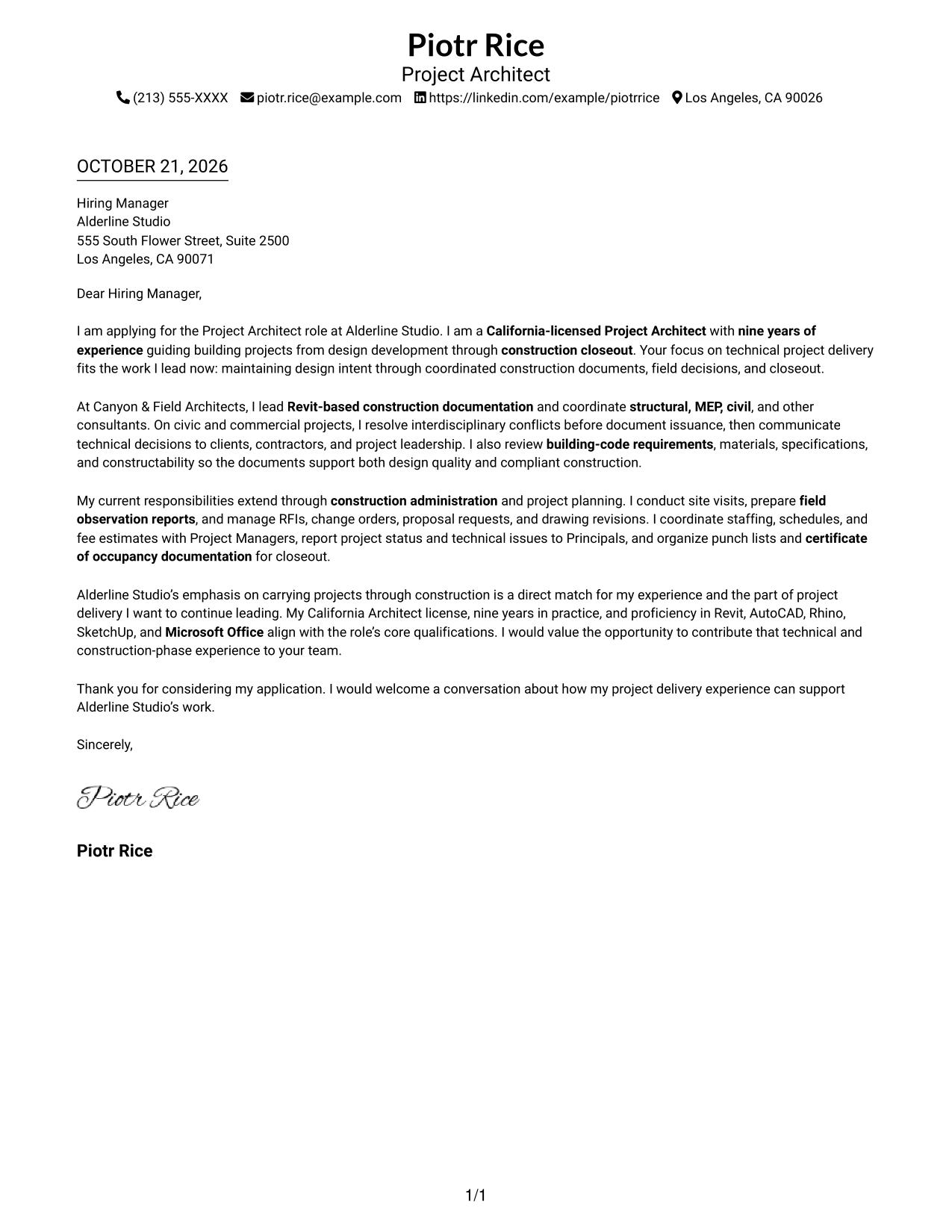 Cover letter example — page 1