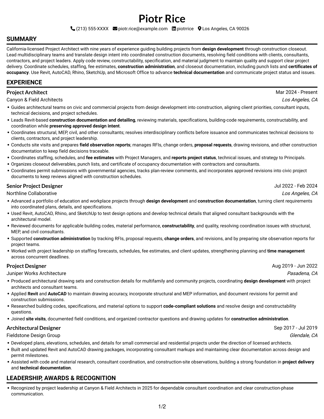 Resume example — page 1