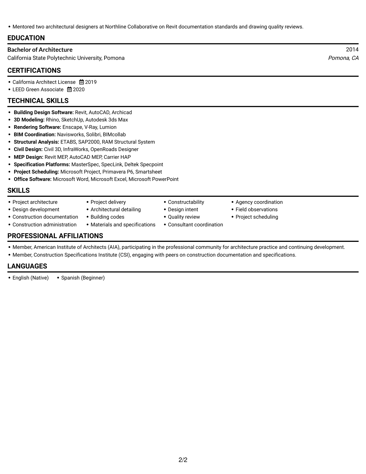 Resume example — page 2