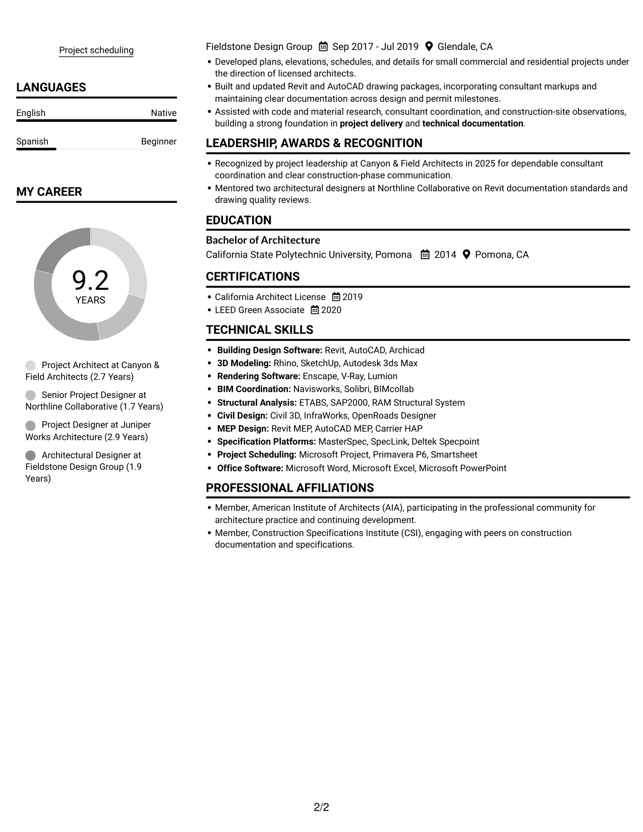Resume example — page 2