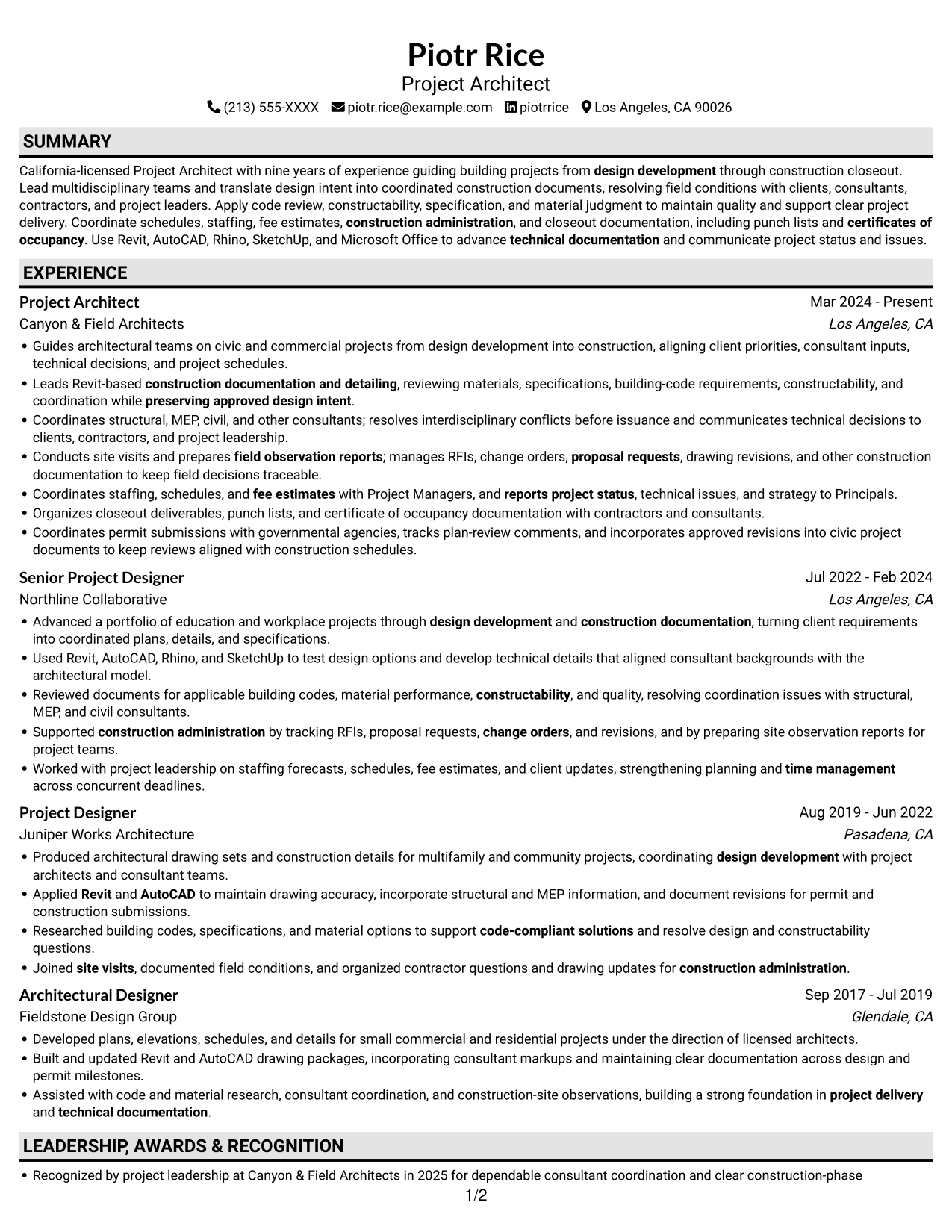 Resume example — page 1