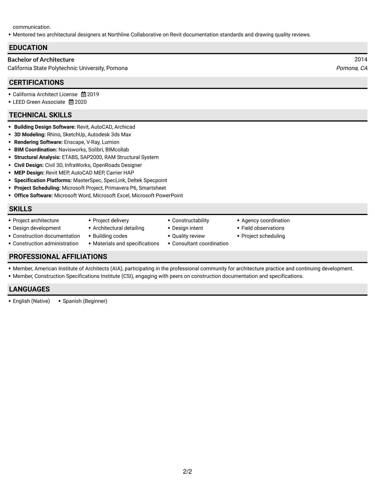 Resume example — page 2