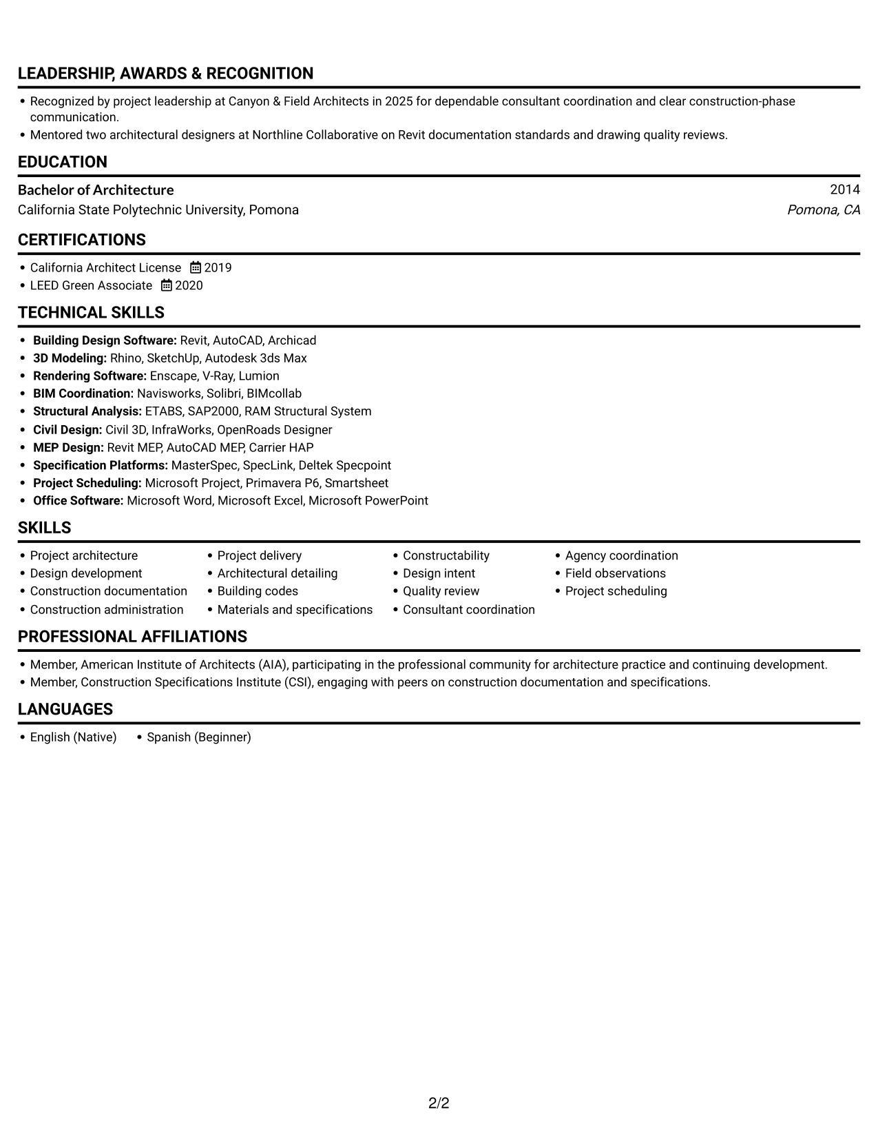 Resume example — page 2