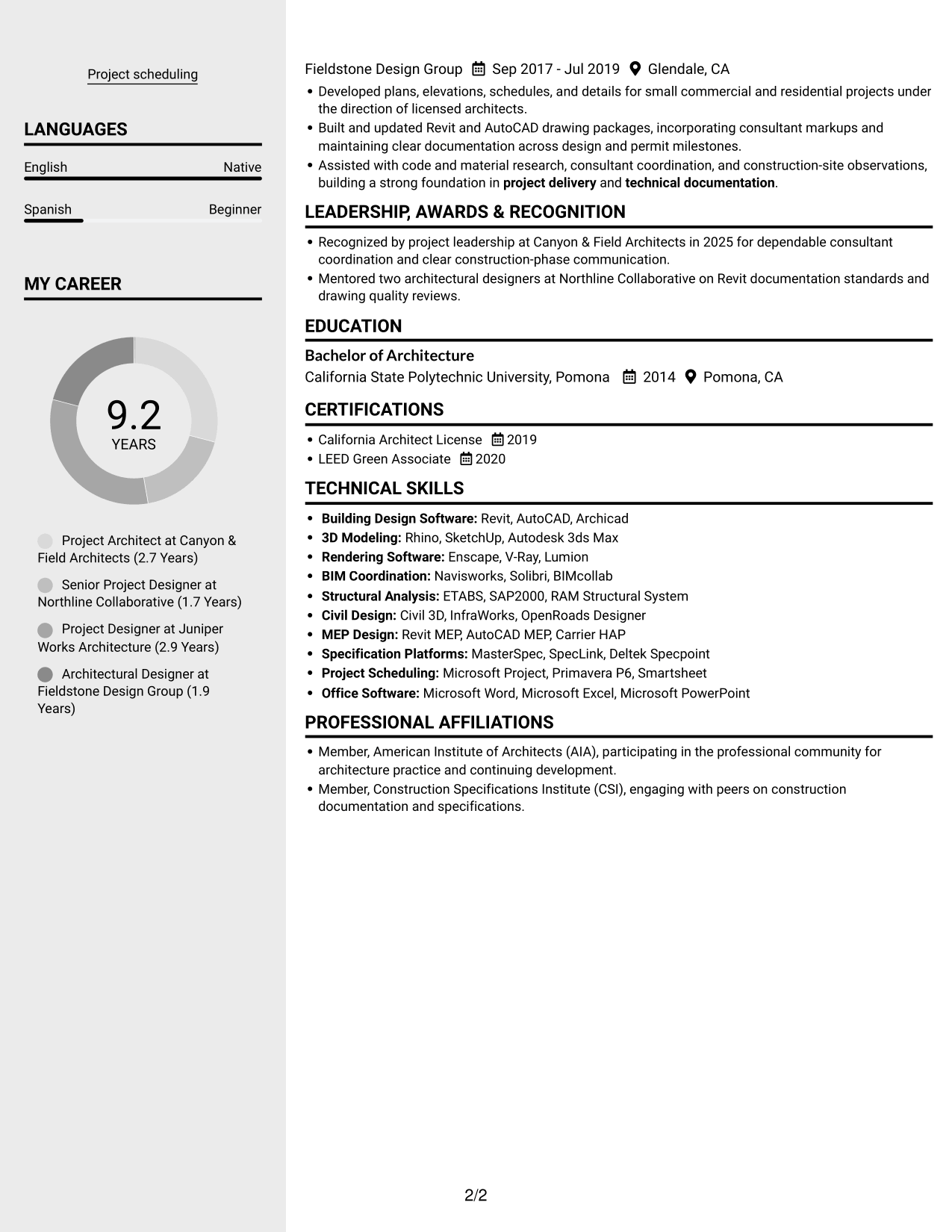 Resume example — page 2