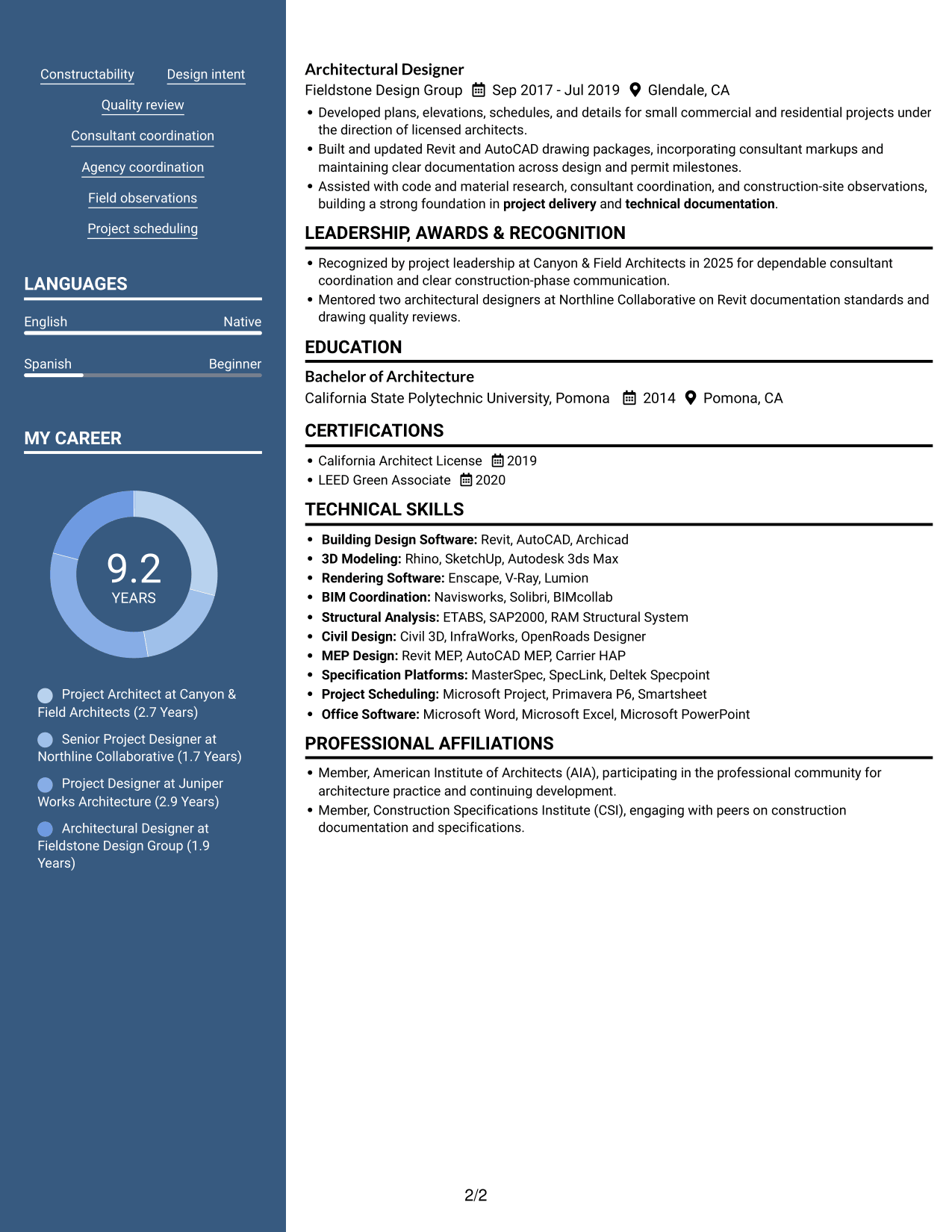 Resume example — page 2