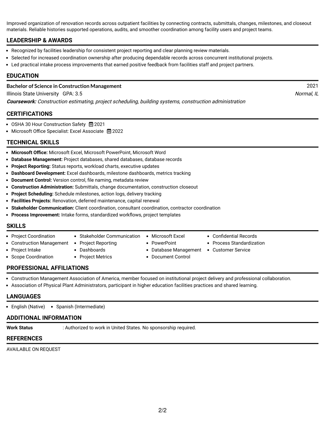 Resume Example Page 2