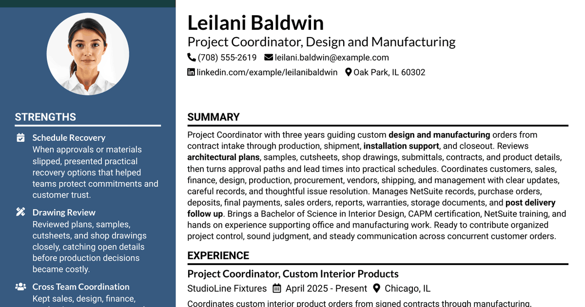 7 Project Coordinator - Design and Manufacturing Resume Templates with Example