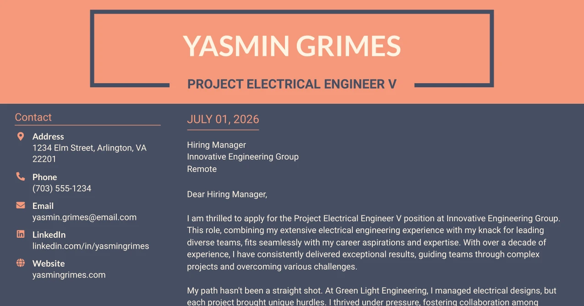 30+ Project Electrical Engineer V Cover Letter Templates with Example 2026
