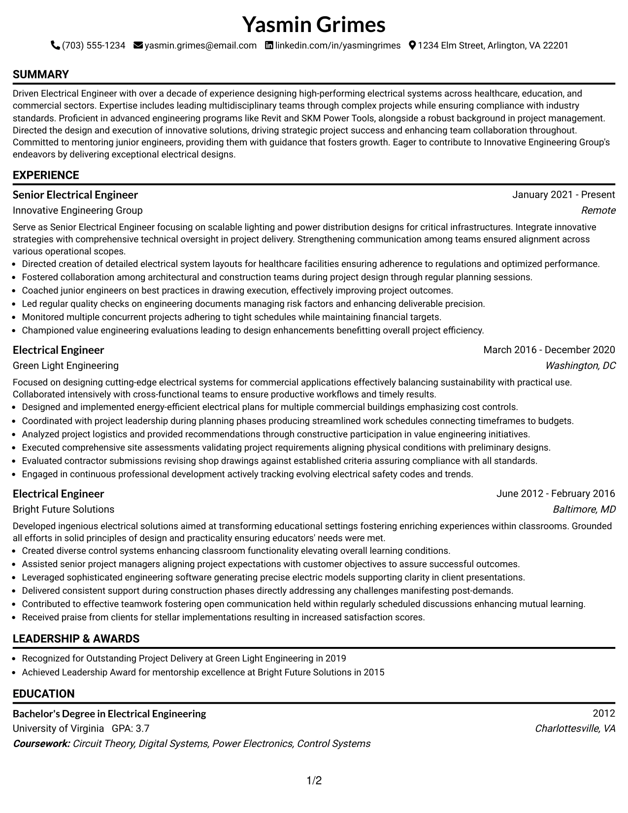 Resume Example Page 1