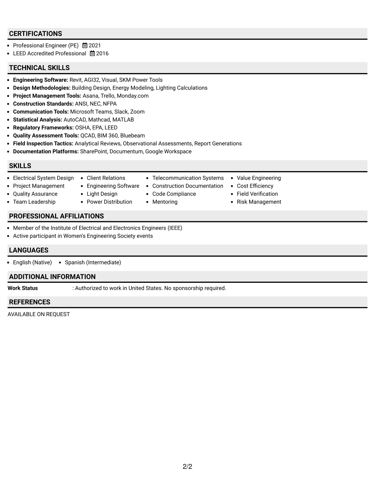 Resume Example Page 2