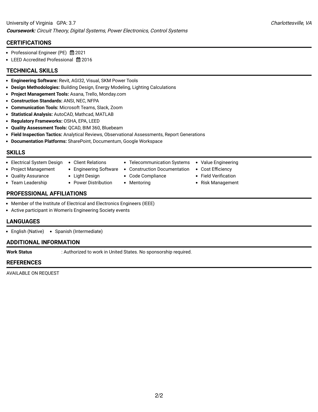 Resume Example Page 2