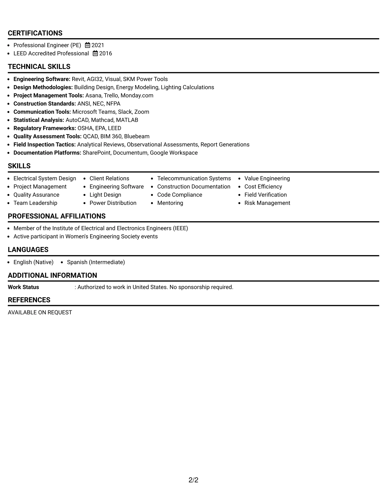 Resume Example Page 2