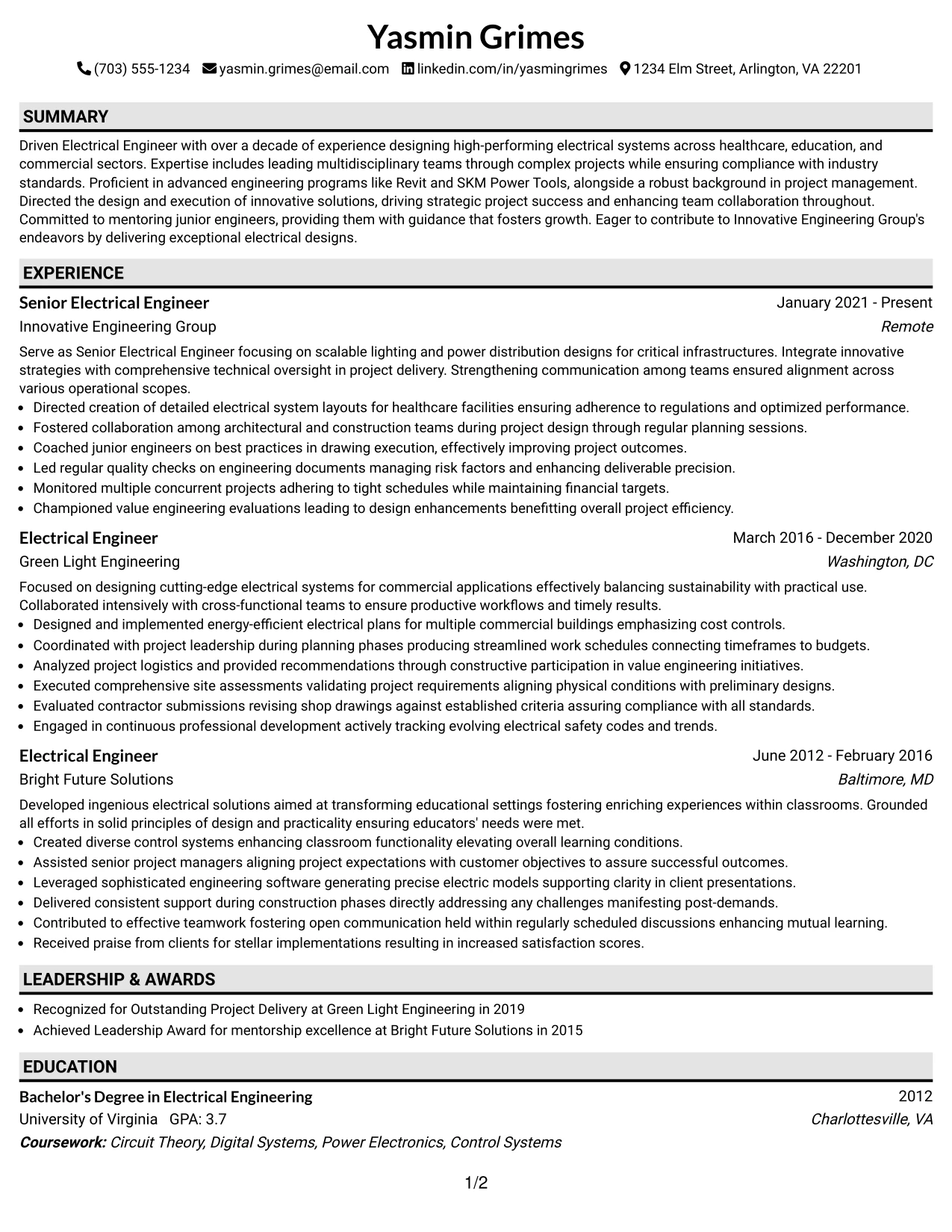 Resume Example Page 1