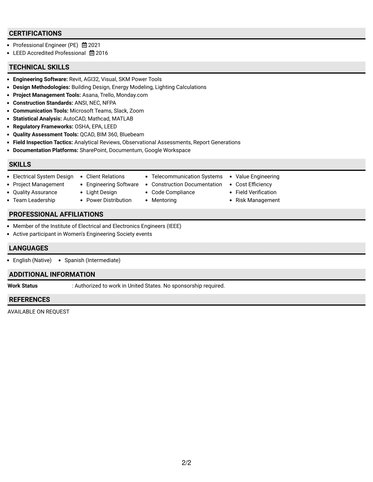 Resume Example Page 2