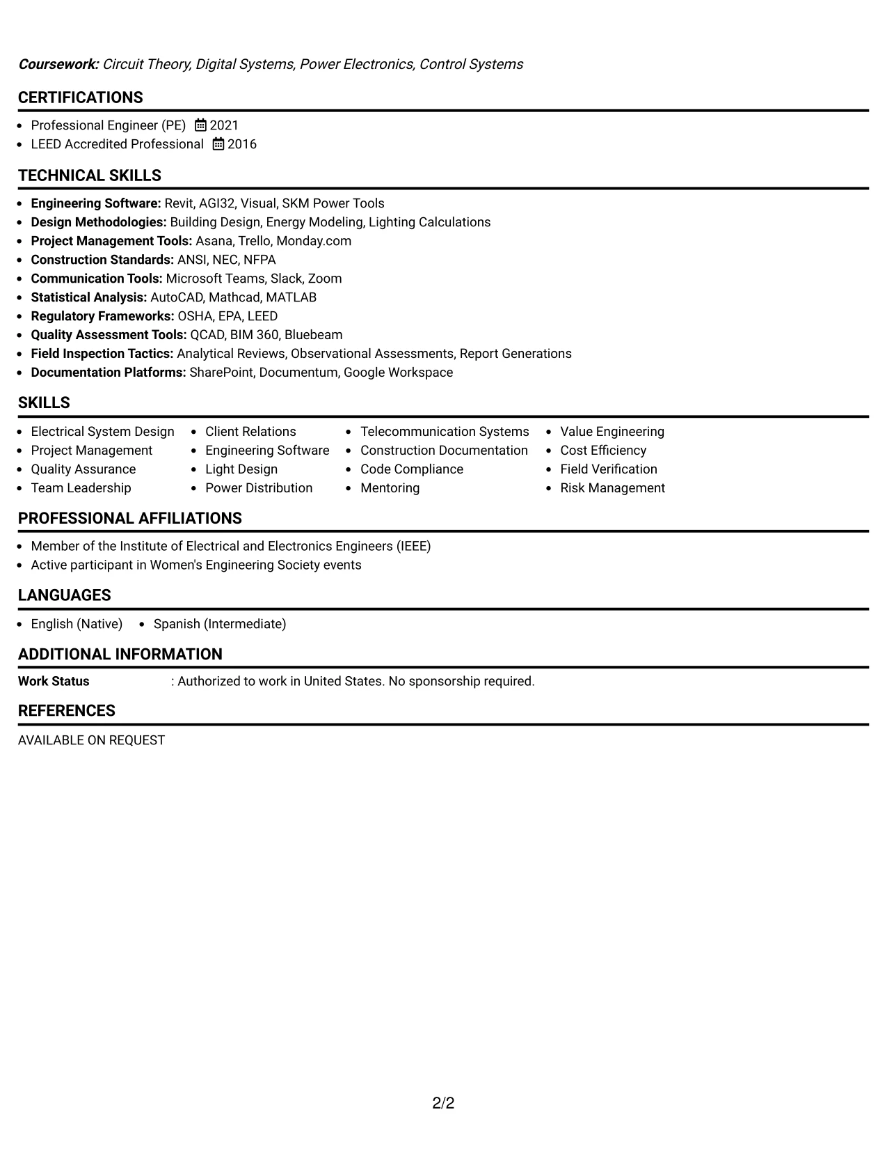 Resume Example Page 2
