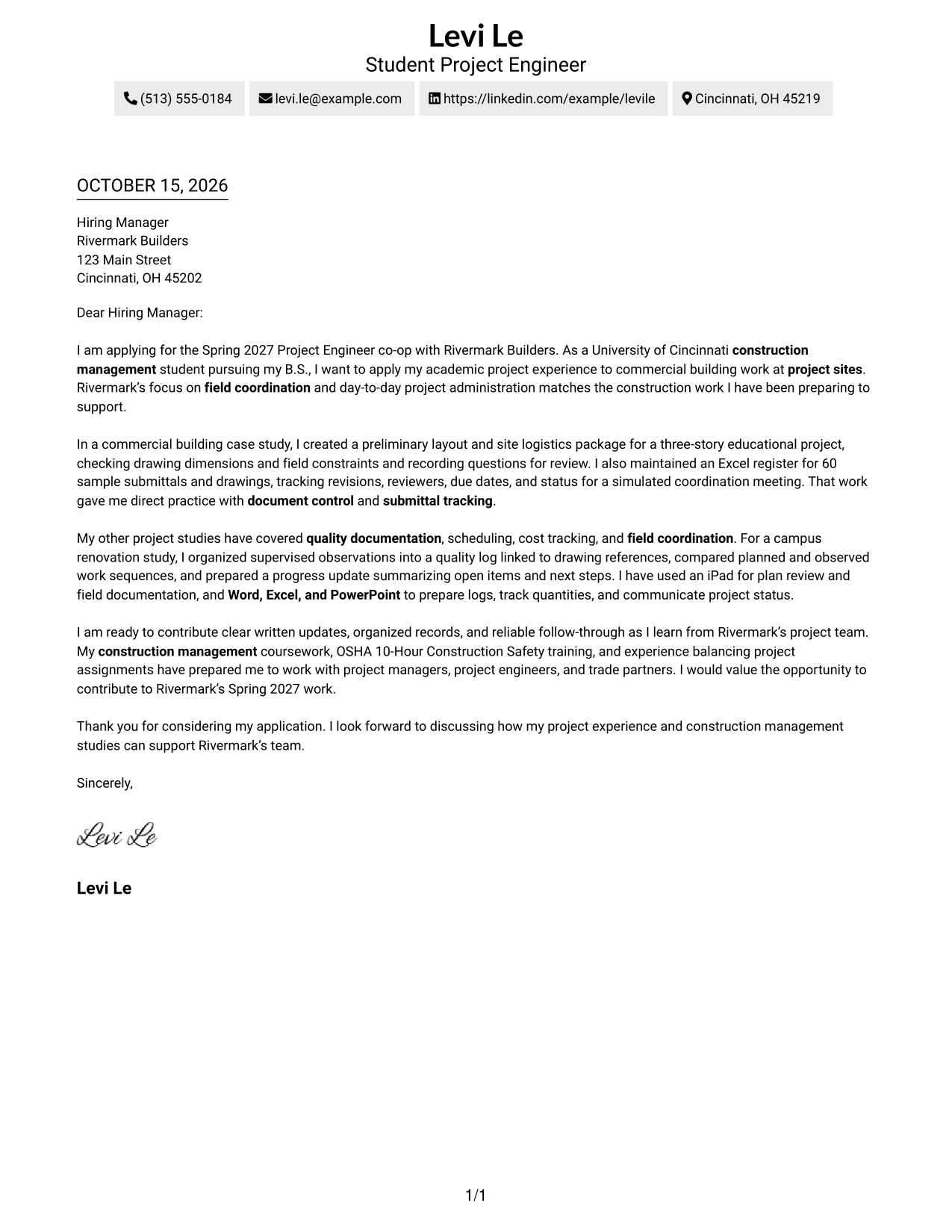 Cover letter example — page 1