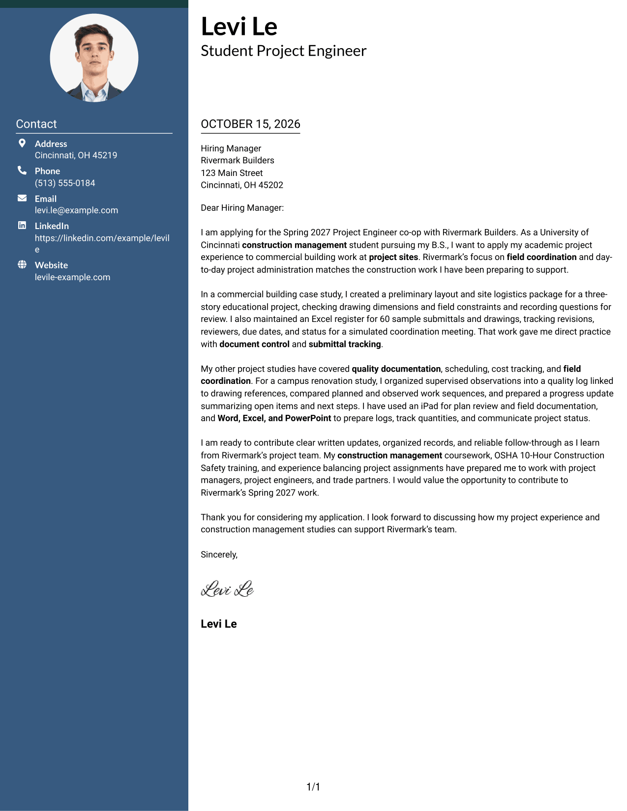 Cover letter example — page 1