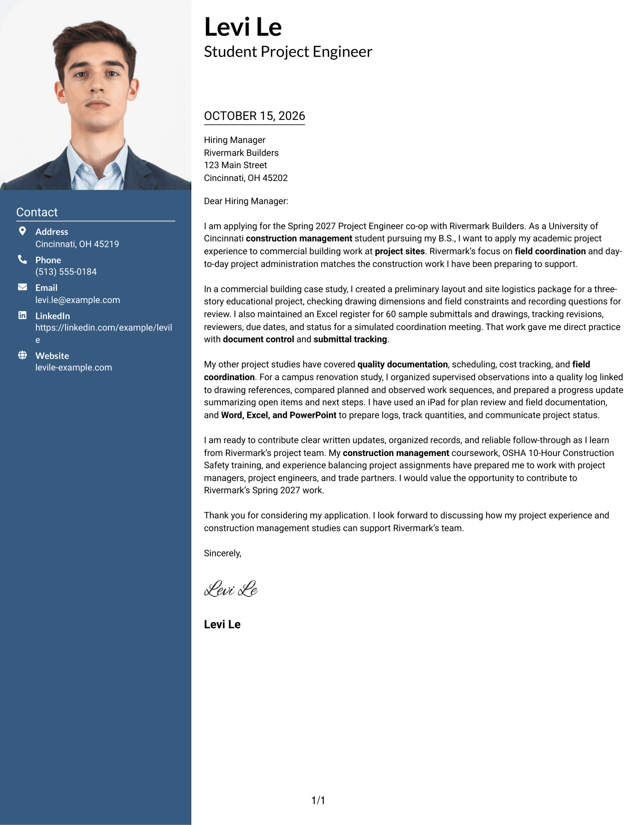Cover letter example — page 1