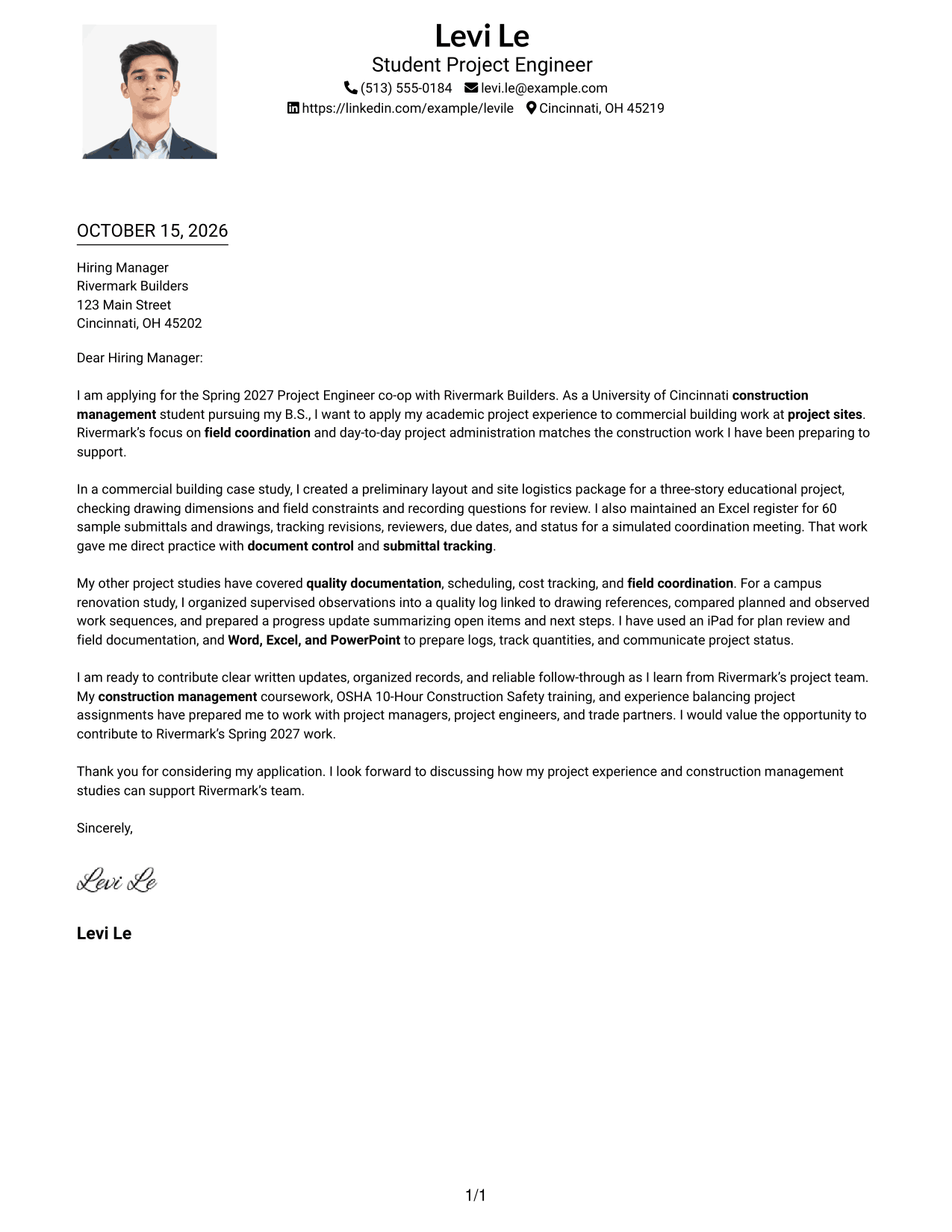 Cover letter example — page 1
