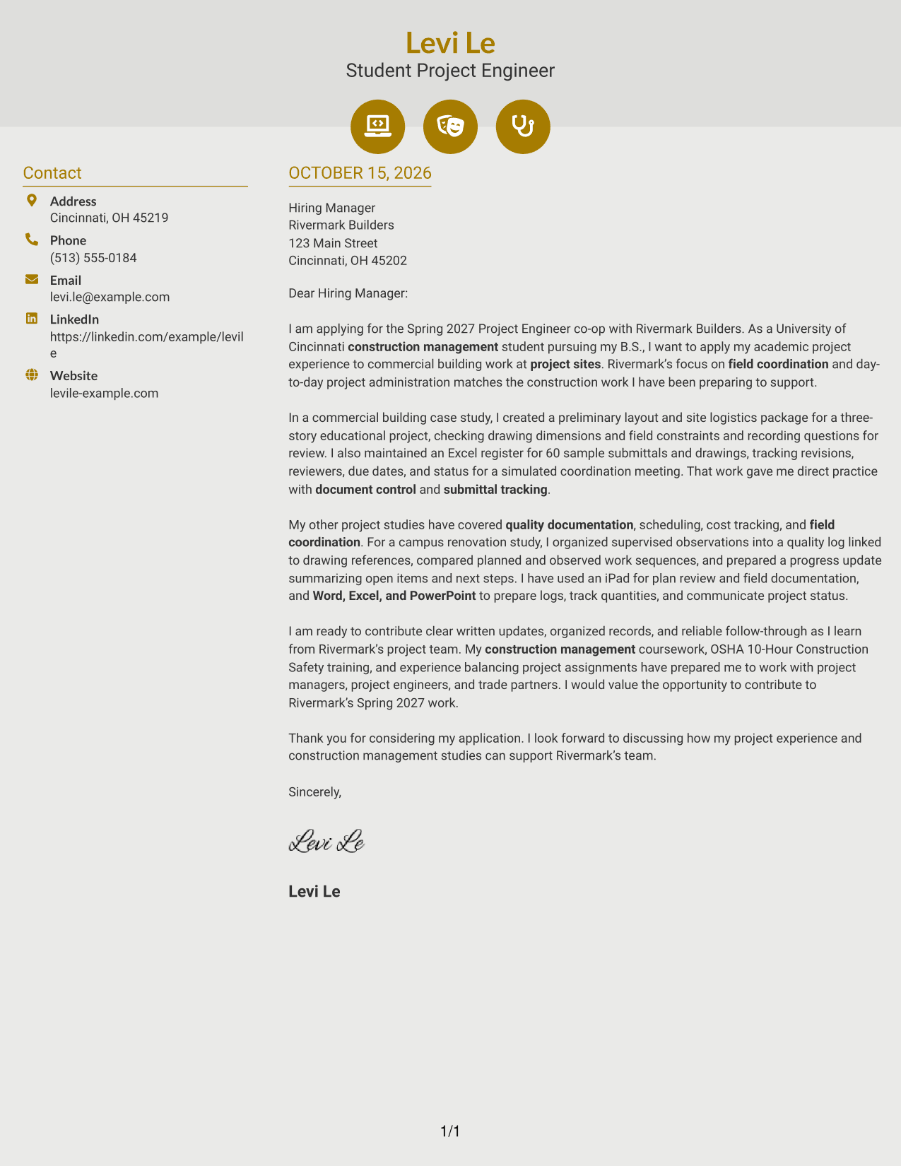Cover letter example — page 1