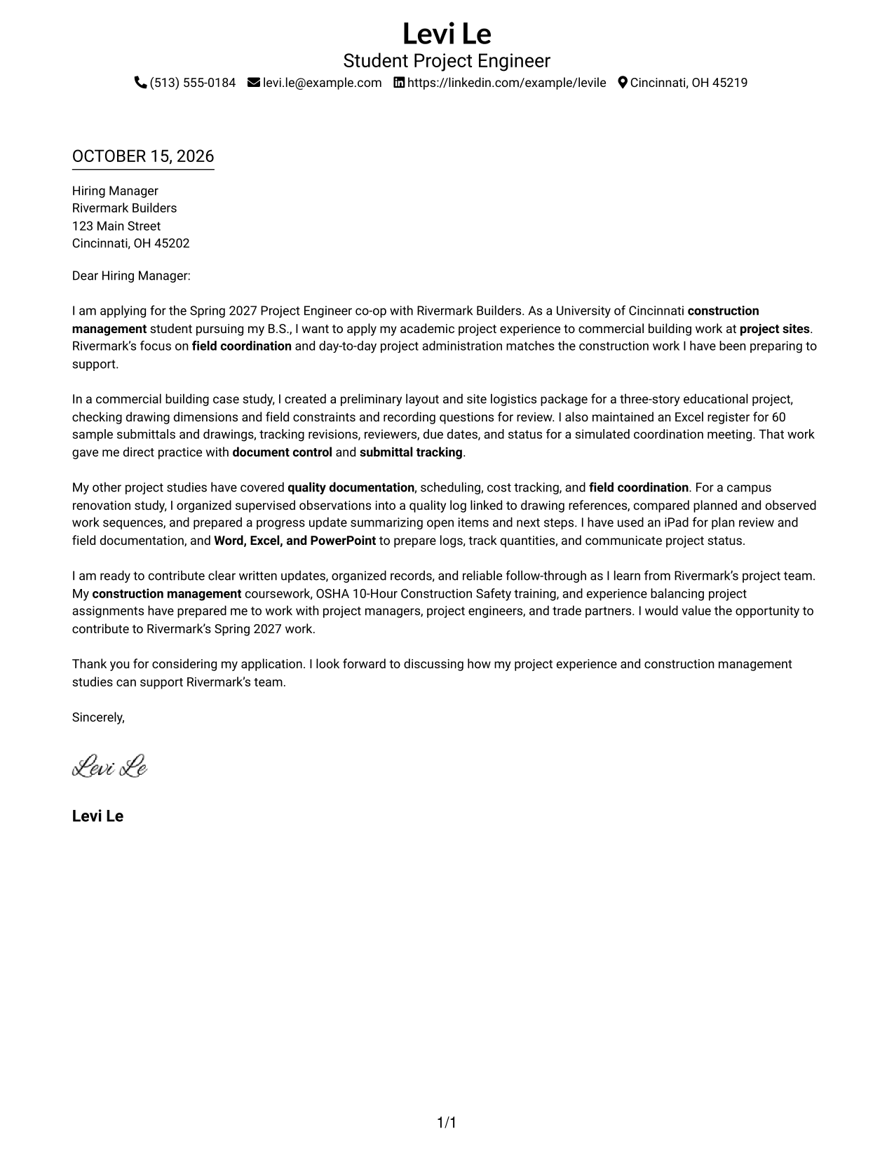 Cover letter example — page 1