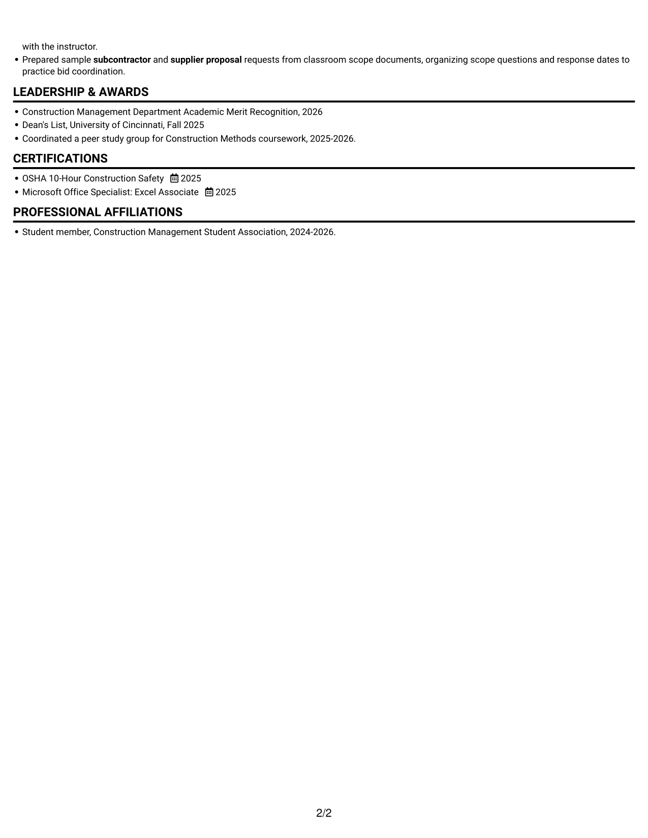 Resume example — page 2