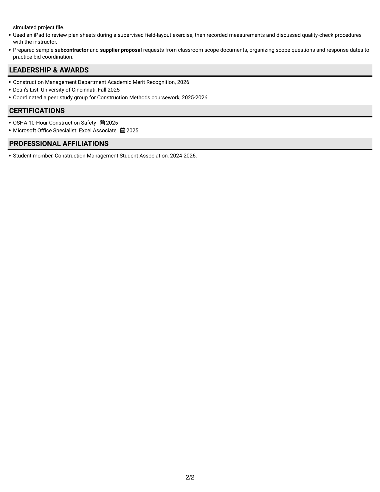 Resume example — page 2