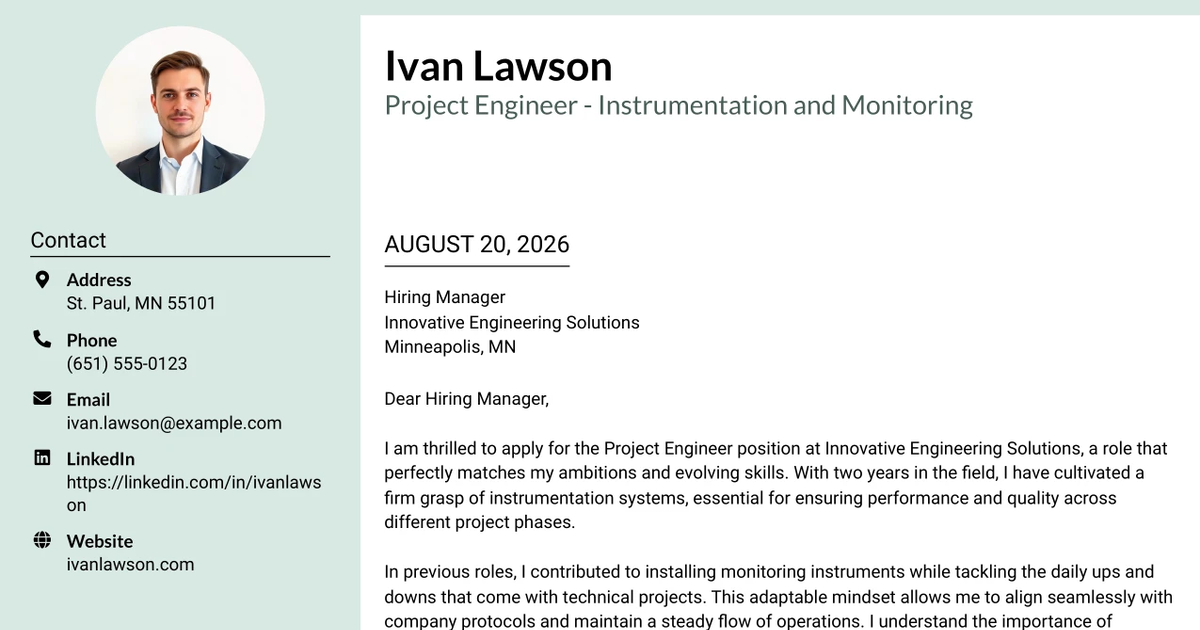 30+ Project Engineer - Instrumentation and Monitoring Cover Letter Templates with Example 2026