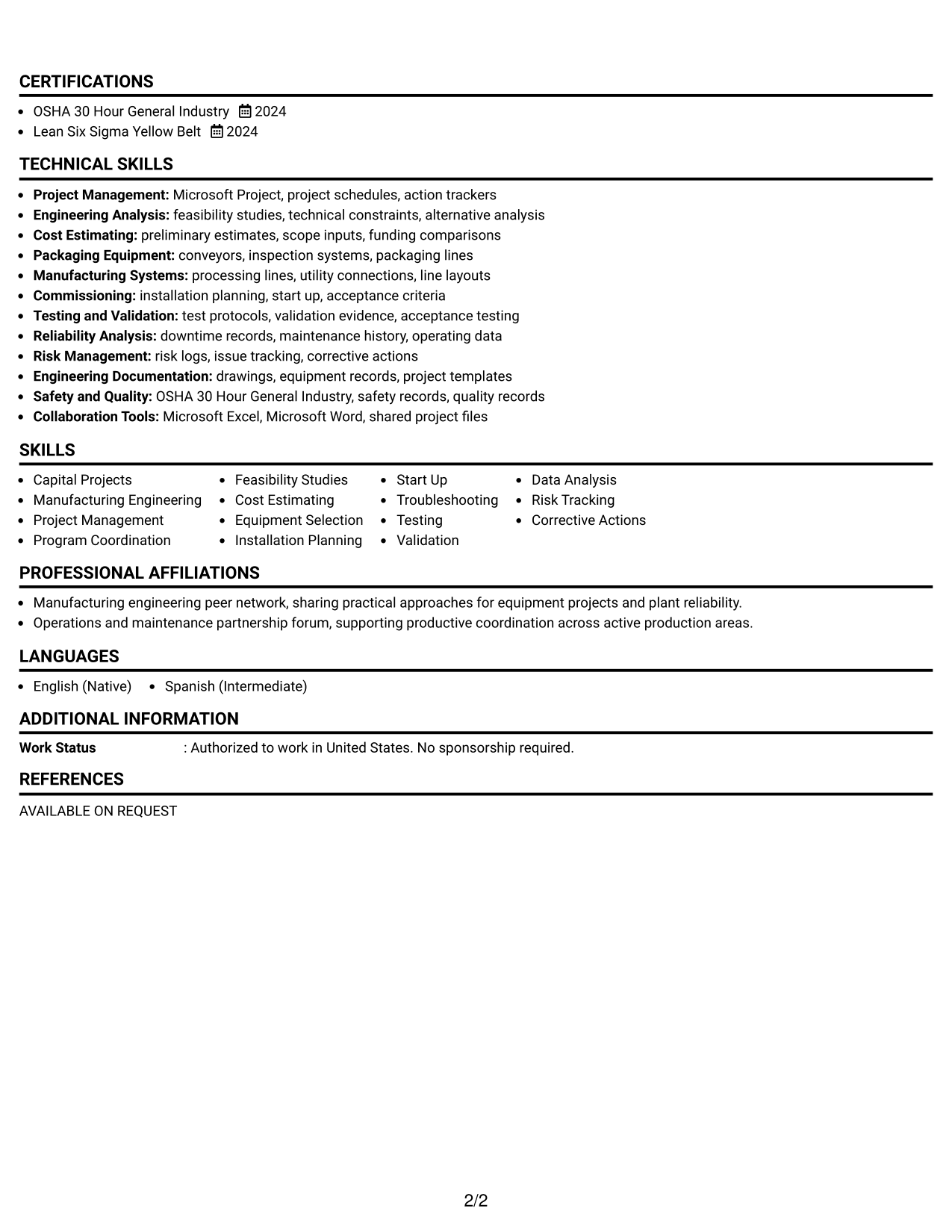 Resume Example Page 2