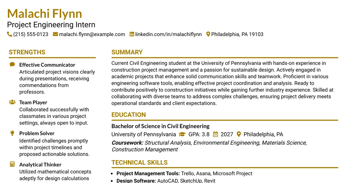 33 Project Engineering Intern Resume Templates with Example 2026 (ATS-Optimized)