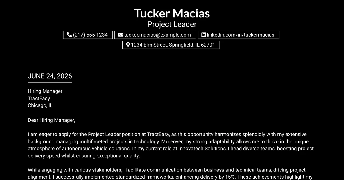 30+ Project Leader Cover Letter Templates with Example 2026