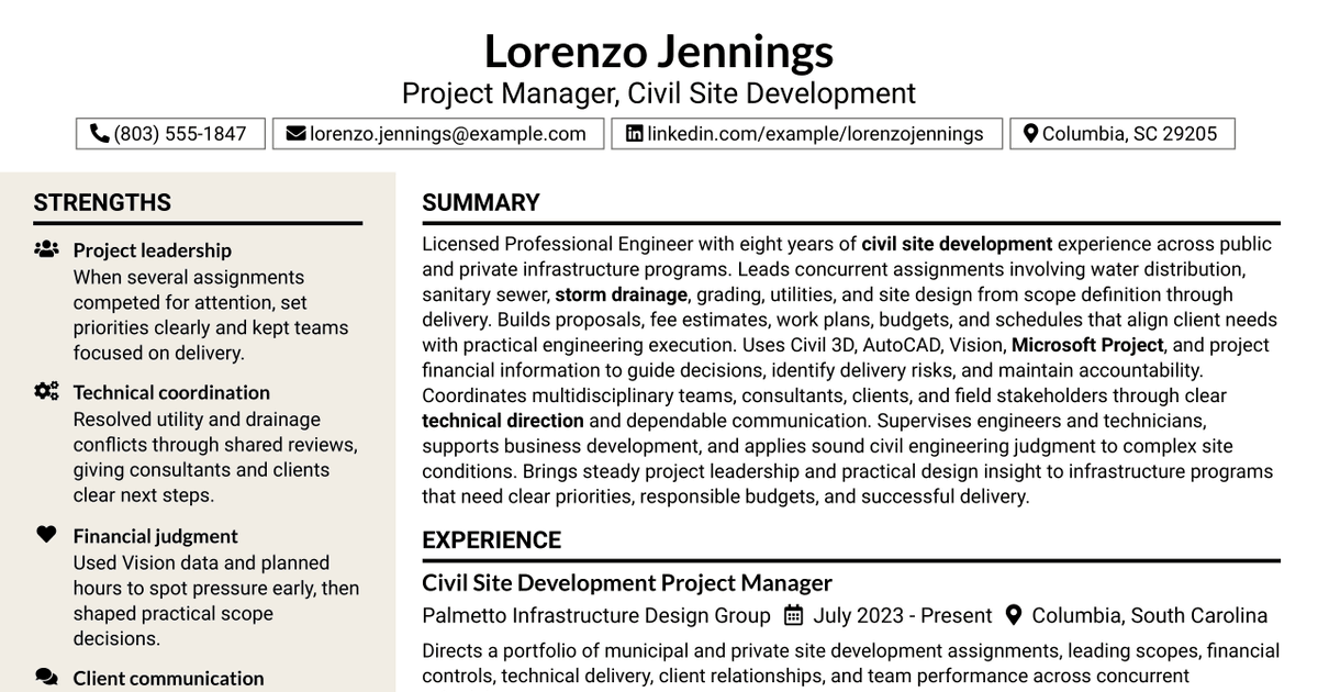 7 Project Manager - Civil Site Development Resume Templates with Example