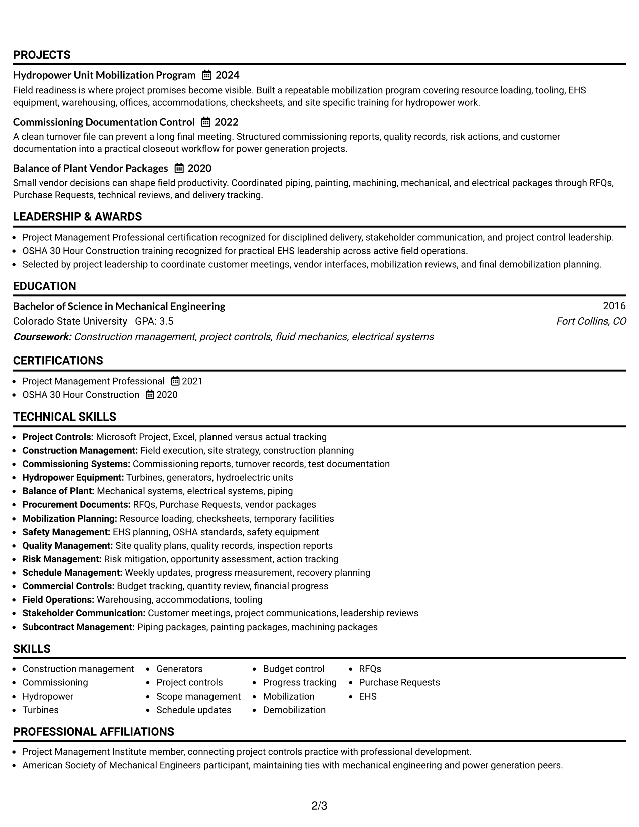 Resume Example Page 2