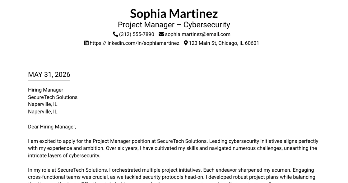 30+ Project Manager – Cybersecurity Cover Letter Templates with Example 2026