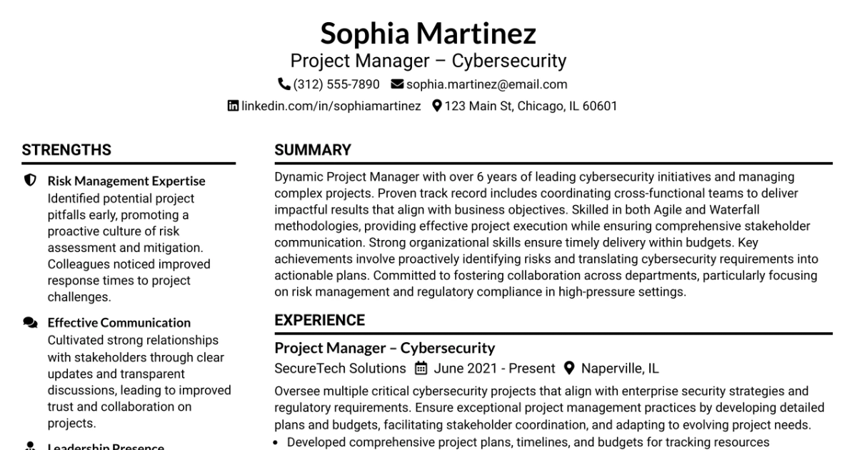 33 Project Manager – Cybersecurity Resume Templates with Example 2026 (ATS-Optimized)