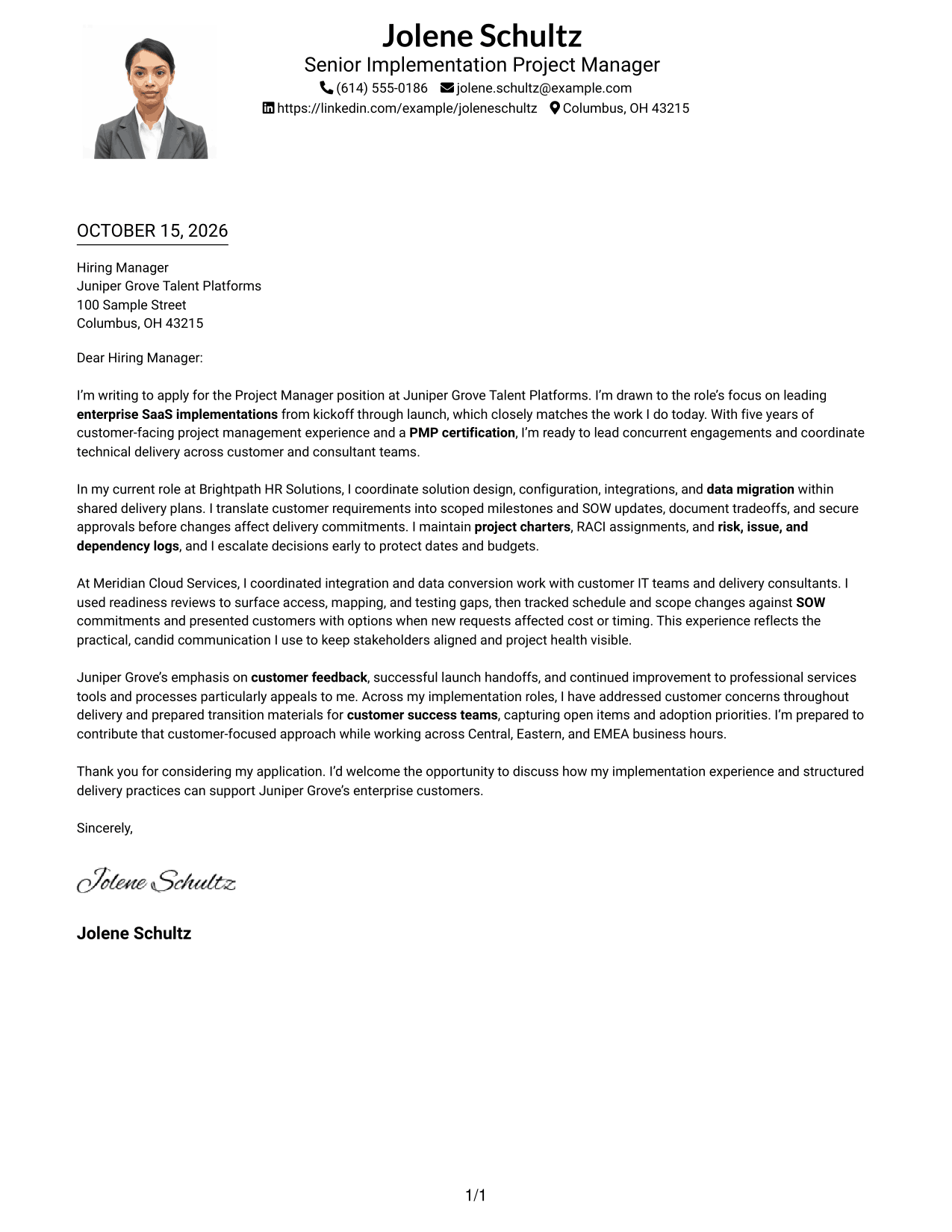 Cover letter example — page 1