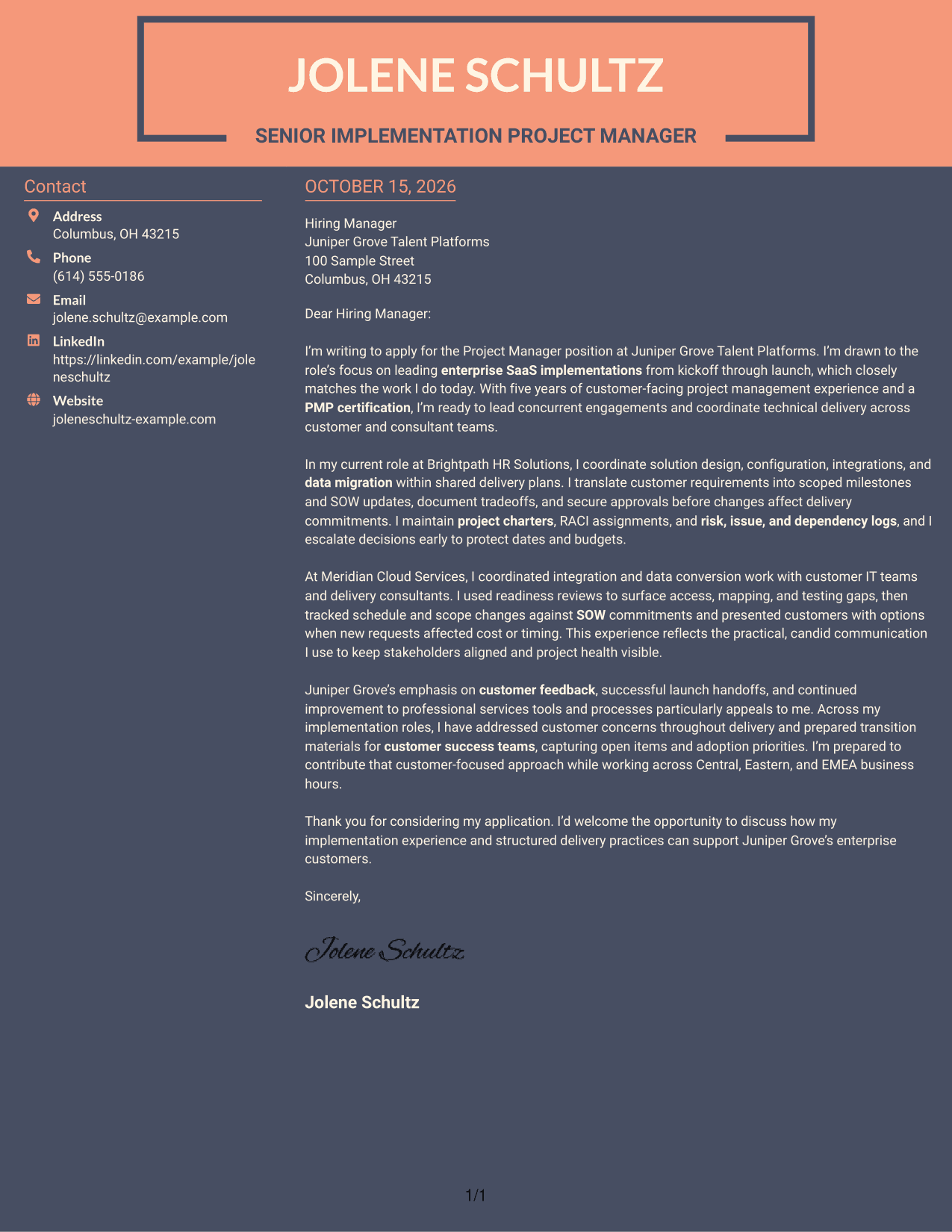 Cover letter example — page 1