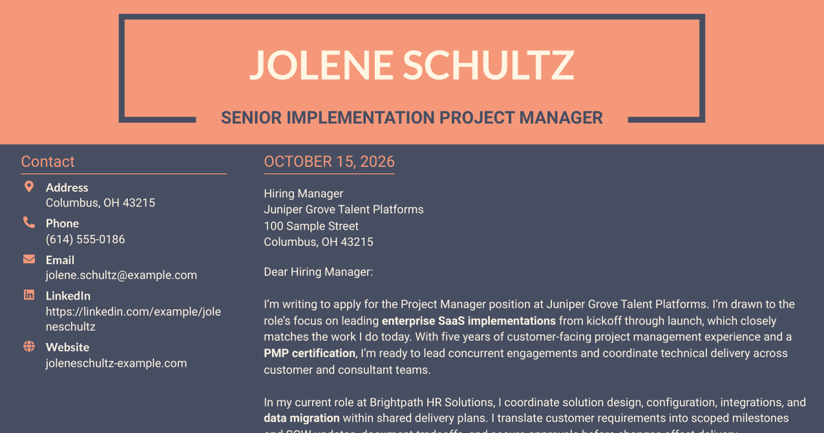 7 Project Manager - Enterprise SaaS Implementations Cover Letter Templates with Example