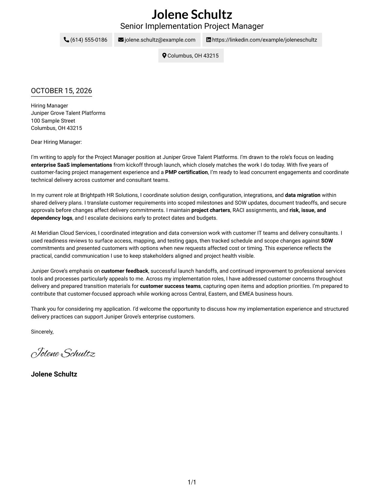 Cover letter example — page 1