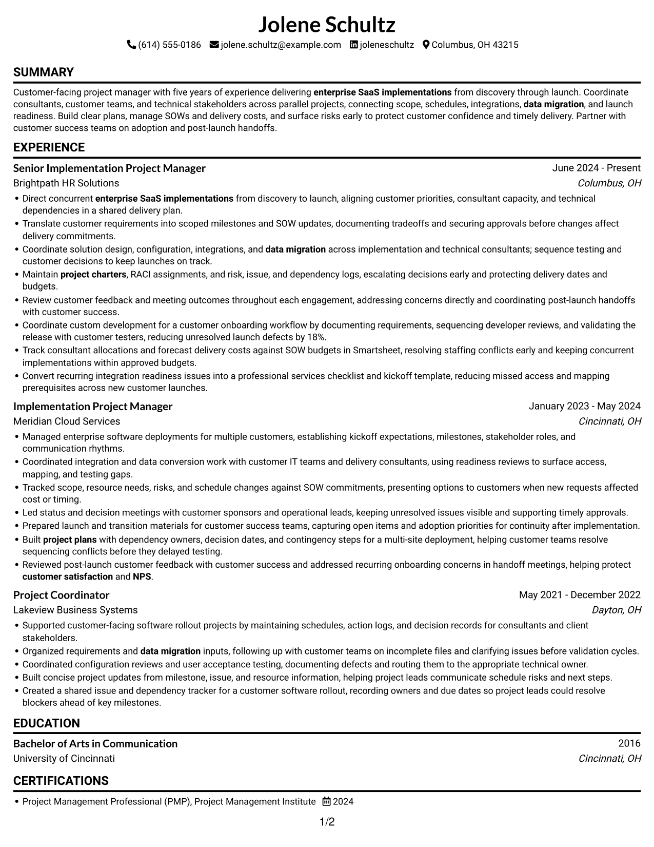 Resume example — page 1