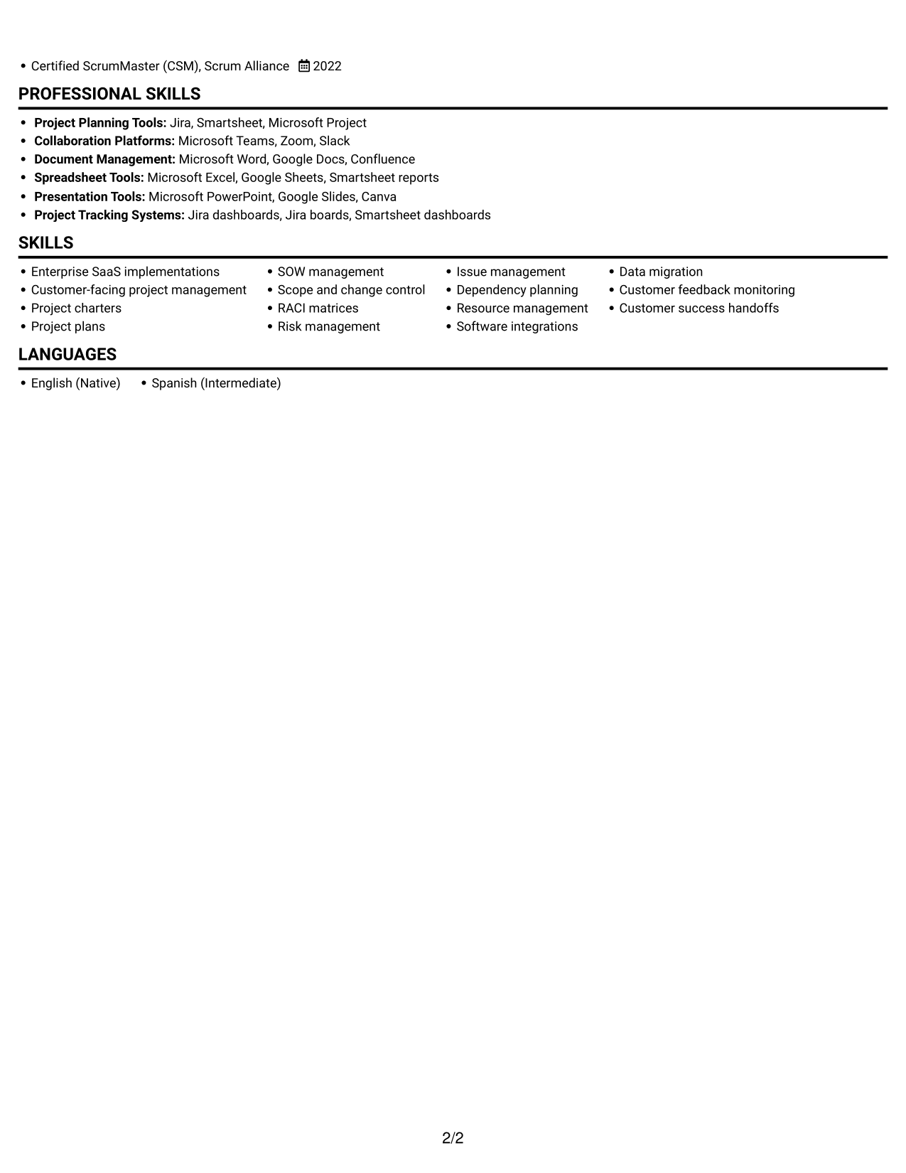 Resume example — page 2