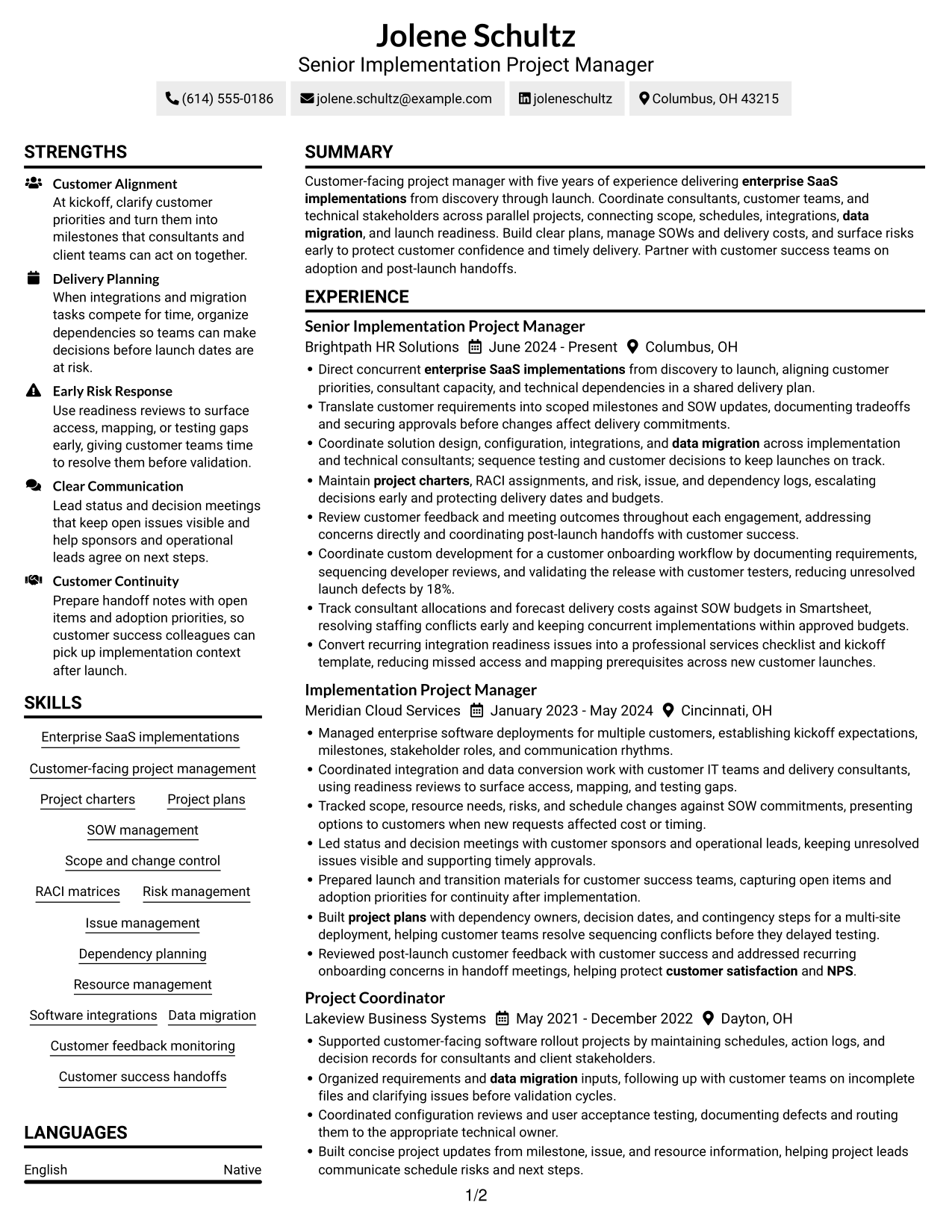 Resume example — page 1