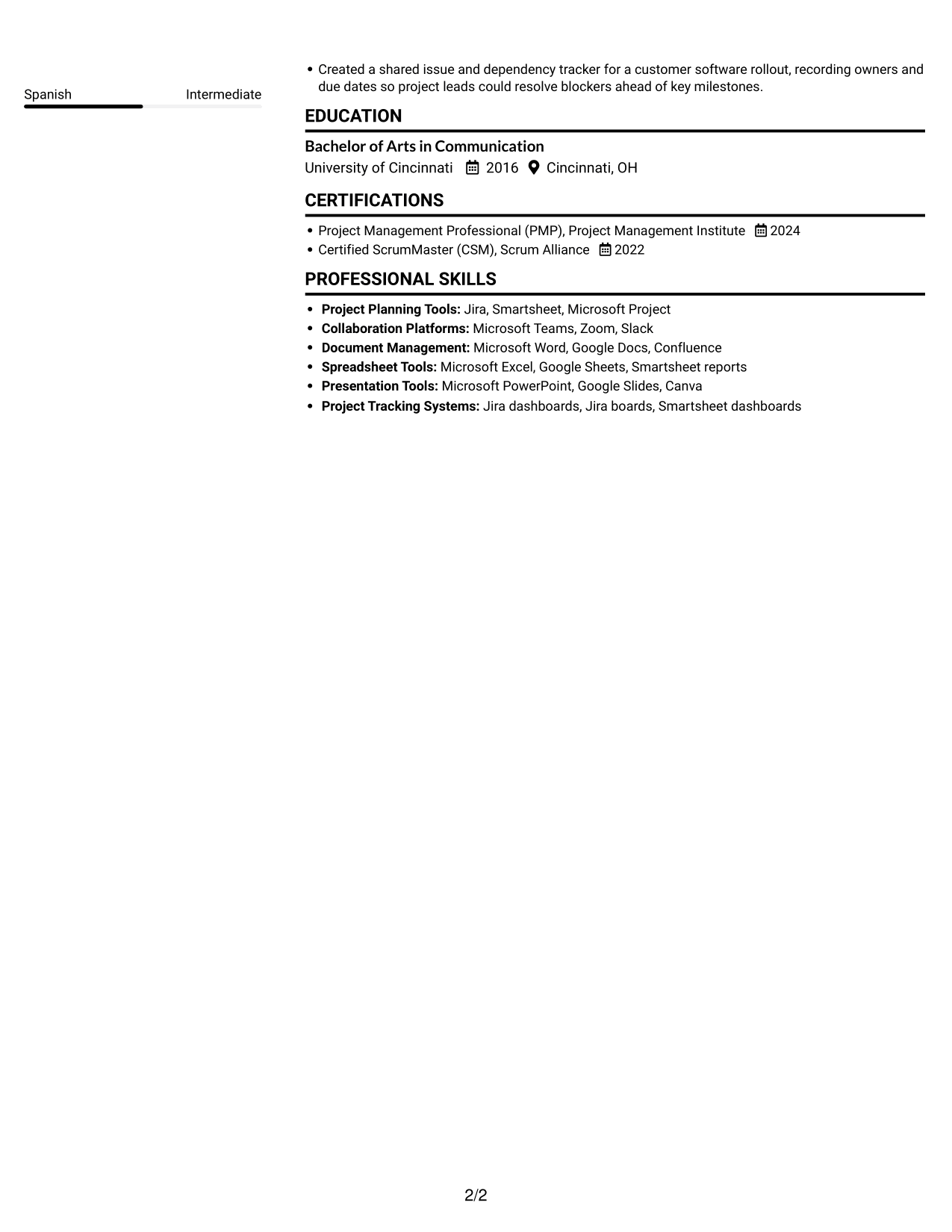 Resume example — page 2