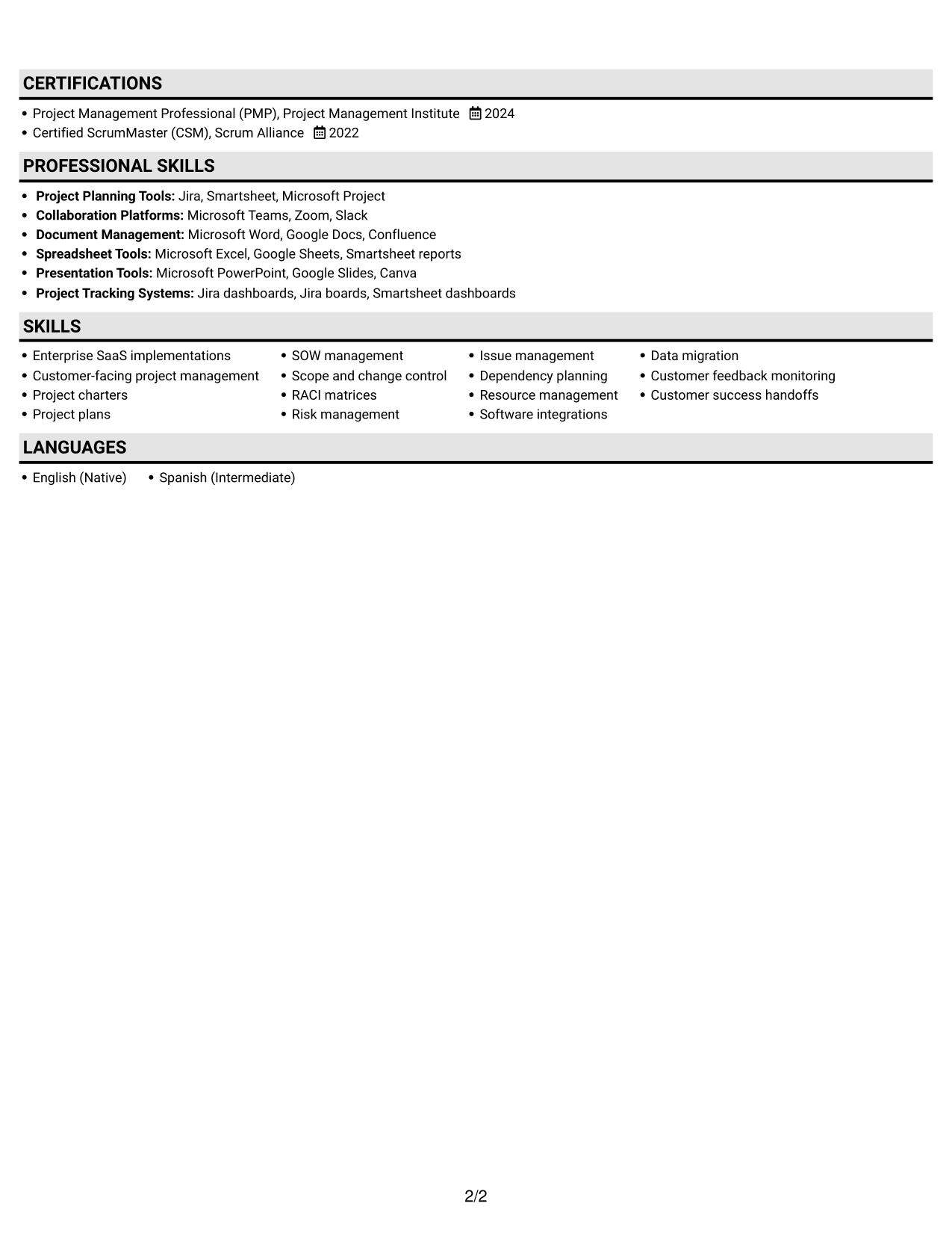 Resume example — page 2