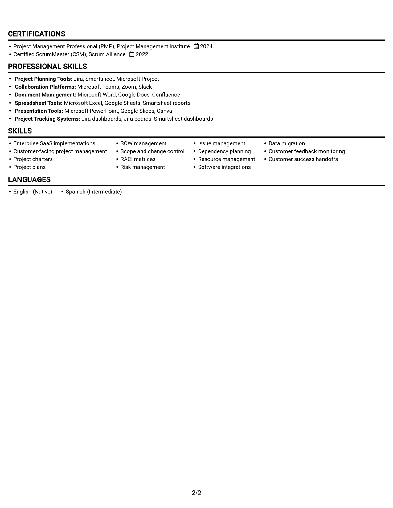 Resume example — page 2