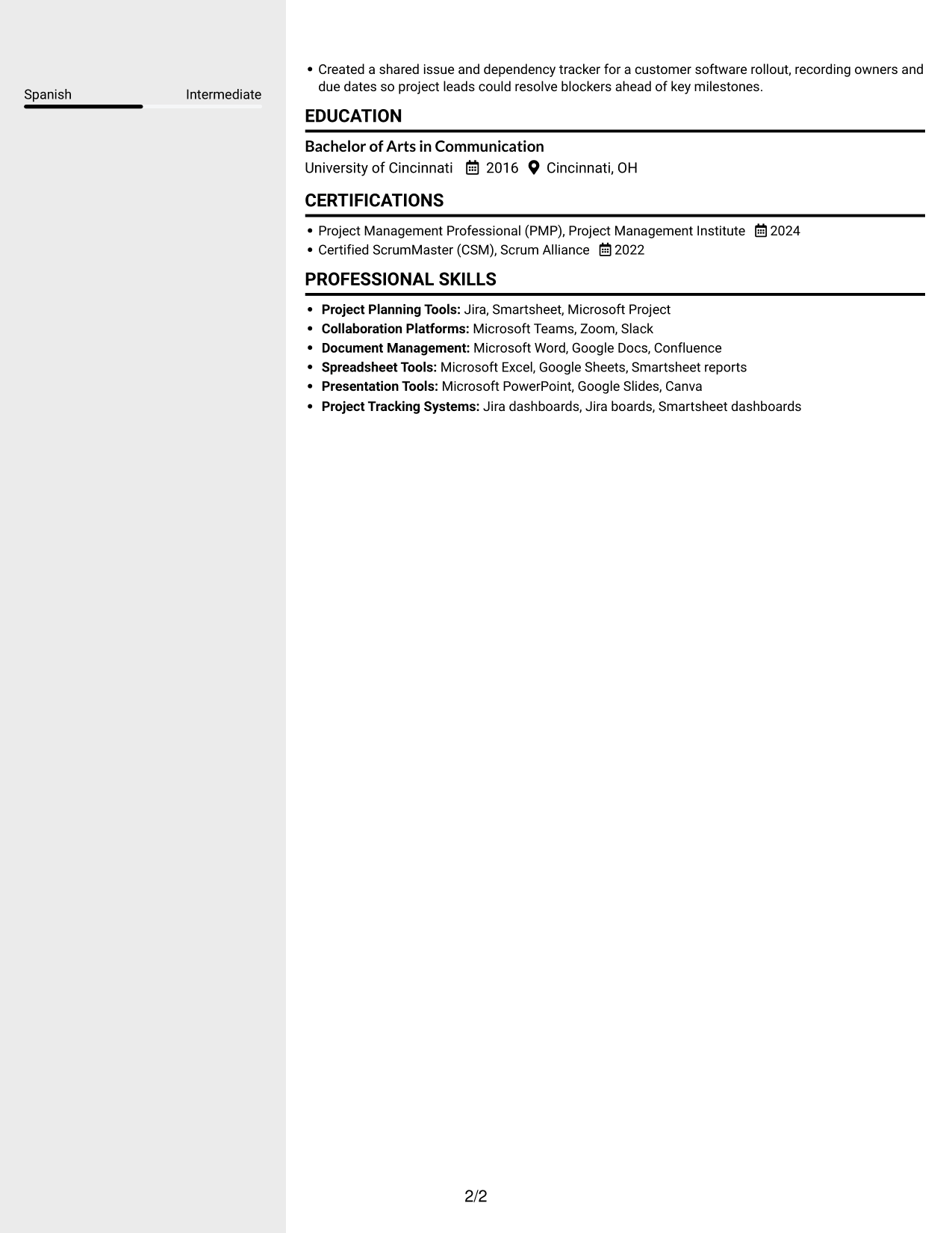 Resume example — page 2