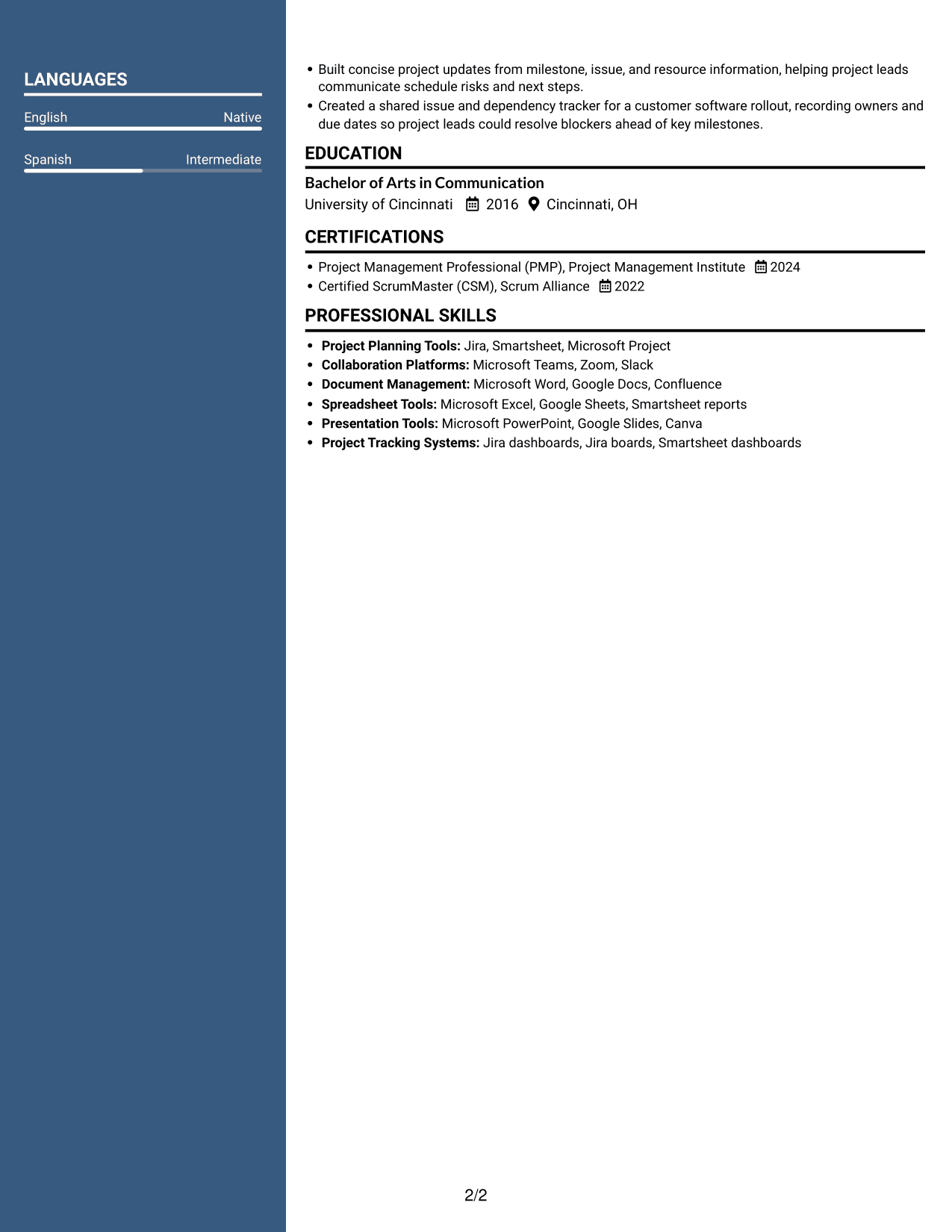 Resume example — page 2