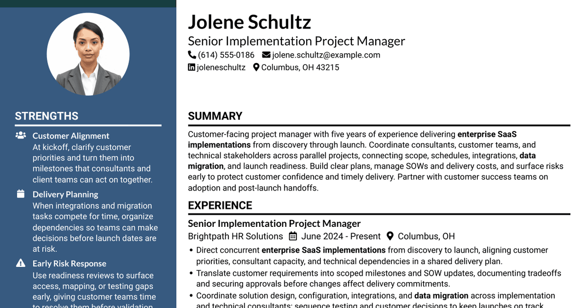 7 Project Manager - Enterprise SaaS Implementations Resume Templates with Example