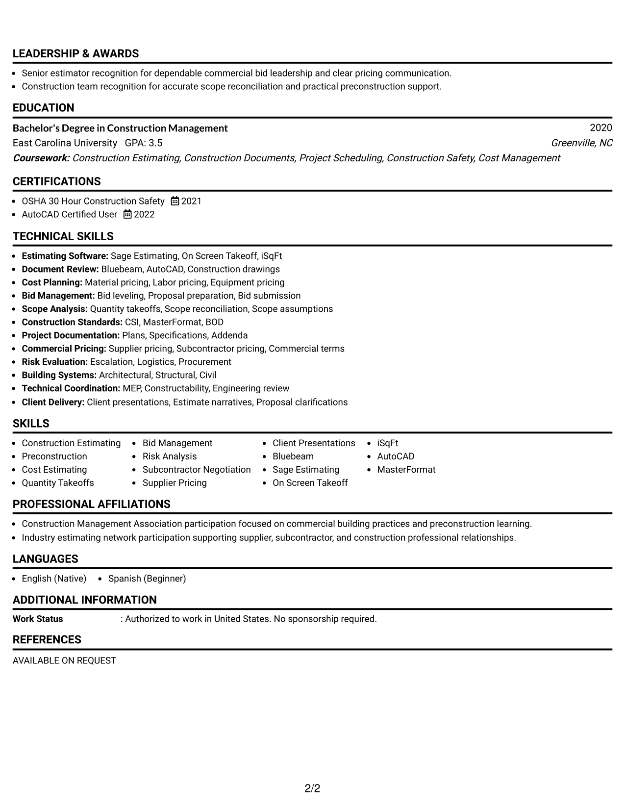 Resume Example Page 2