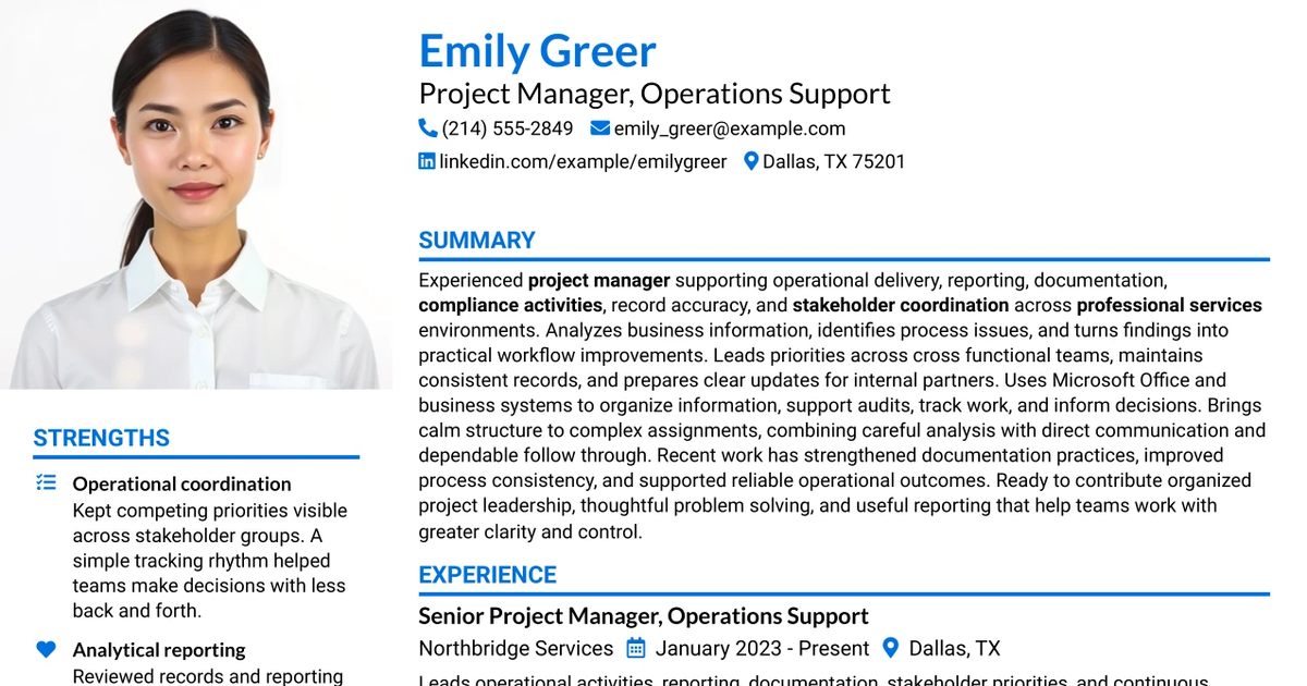 33 Project Manager - Operations Support Resume Templates with Example